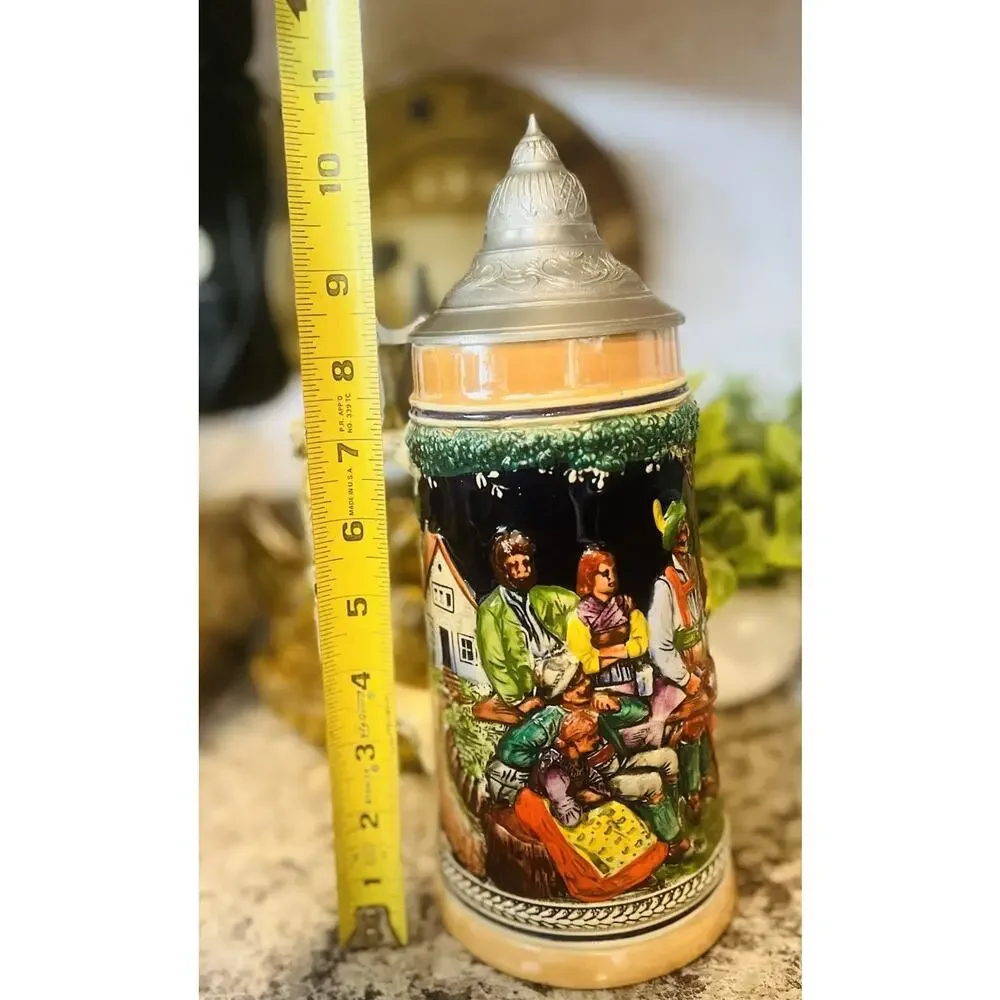 Gerz Dance of the Mountain Tanz Auf Der Alm Lidded Beer Stein 10.5” Hand Painted